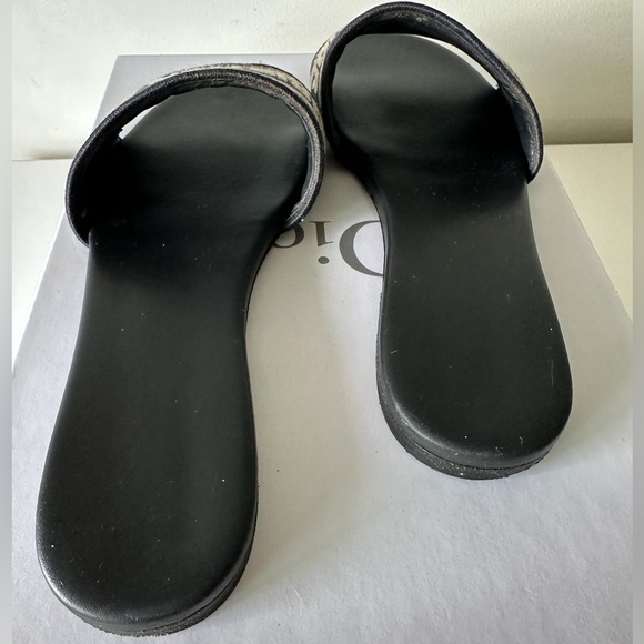 Christian Dior Dway Slides Deep Blue Embroidered Cotton Sandals Size 37.5 - Picture 3 of 8
